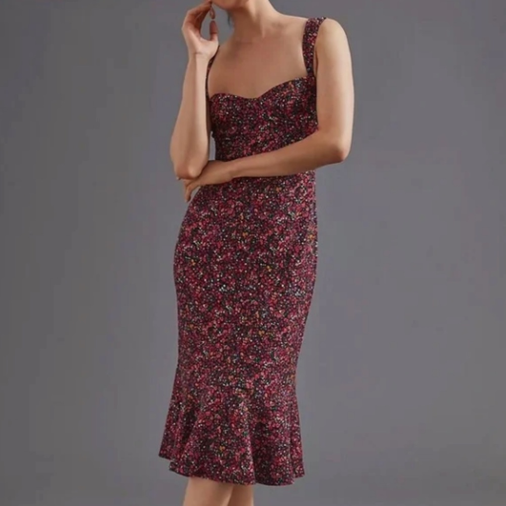 Anthropologie Floral Midi Dress - Black and Pink
